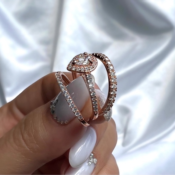 Rose Gold Plated 925 Sterling Silver Simulated Diamond Engagement Stackable Ring - Picture 5 of 14